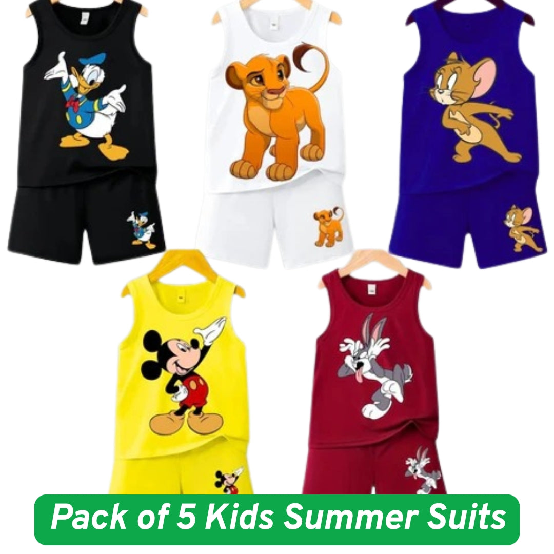 Pack of 5 Kids collection Summer Suits – Stylish Shirt & Shorts Set | Breathable, Durable & Vibrant 625