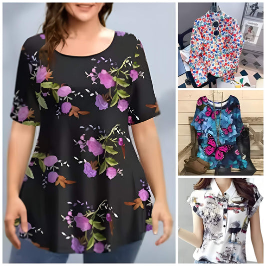 Pack of 4 Trendy Summer T-Shirts for Women – Floral & Graphic Prints | Breathable, Stylish, and Comfortable - 1023