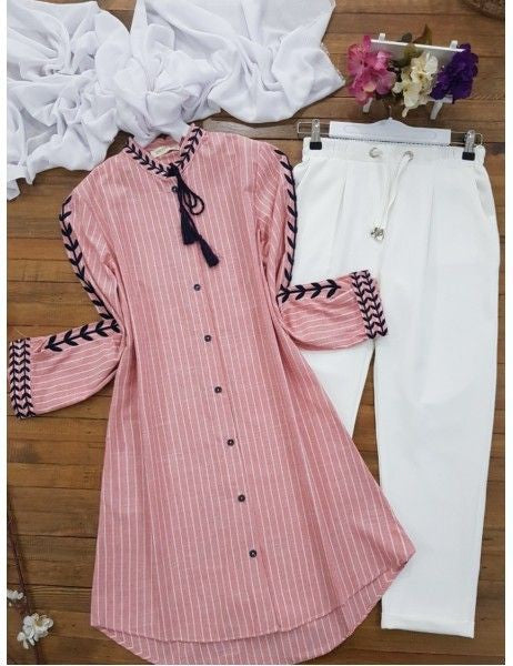 Chic Pack of 2 Women's Casual Summer Suit Set – Premium Stitched Kurti & Trousers | 50% Off Summer Sale | Item No. 986491