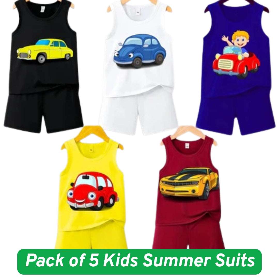 Pack of 5 Kids collection Summer Suits – Stylish Shirt & Shorts Set | Breathable, Durable & Vibrant 624