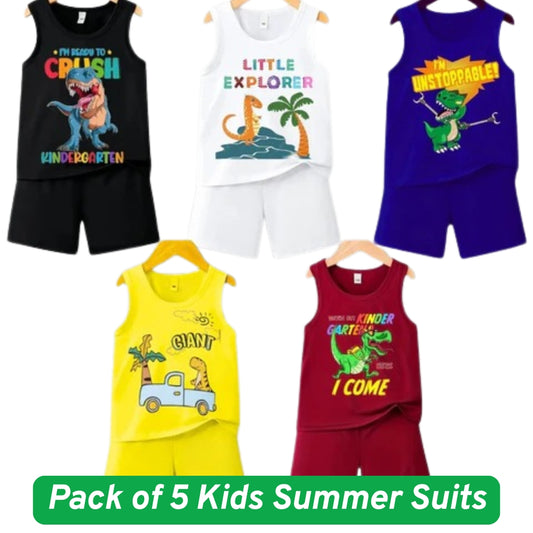 Pack of 5 Kids collection Summer Suits – Stylish Shirt & Shorts Set | Breathable, Durable & Vibrant 623