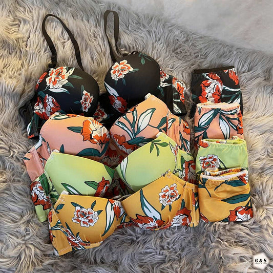 Pack Of 2 Light Padded Wired Floral Print Bra & Panty Sets