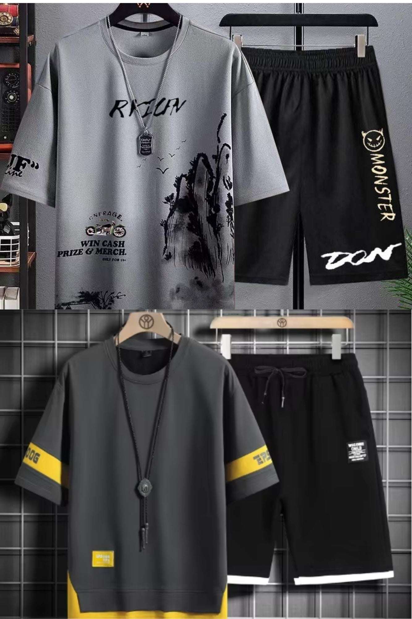 Buy 1 Get 1 Free Men's Summer Set Casual Sports Suit Tracksuit - Short Sleeves T-Shirt  894