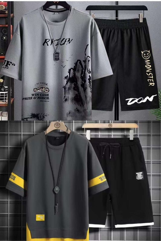 Buy 1 Get 1 Free Men's Summer Set Casual Sports Suit Tracksuit - Short Sleeves T-Shirt  894