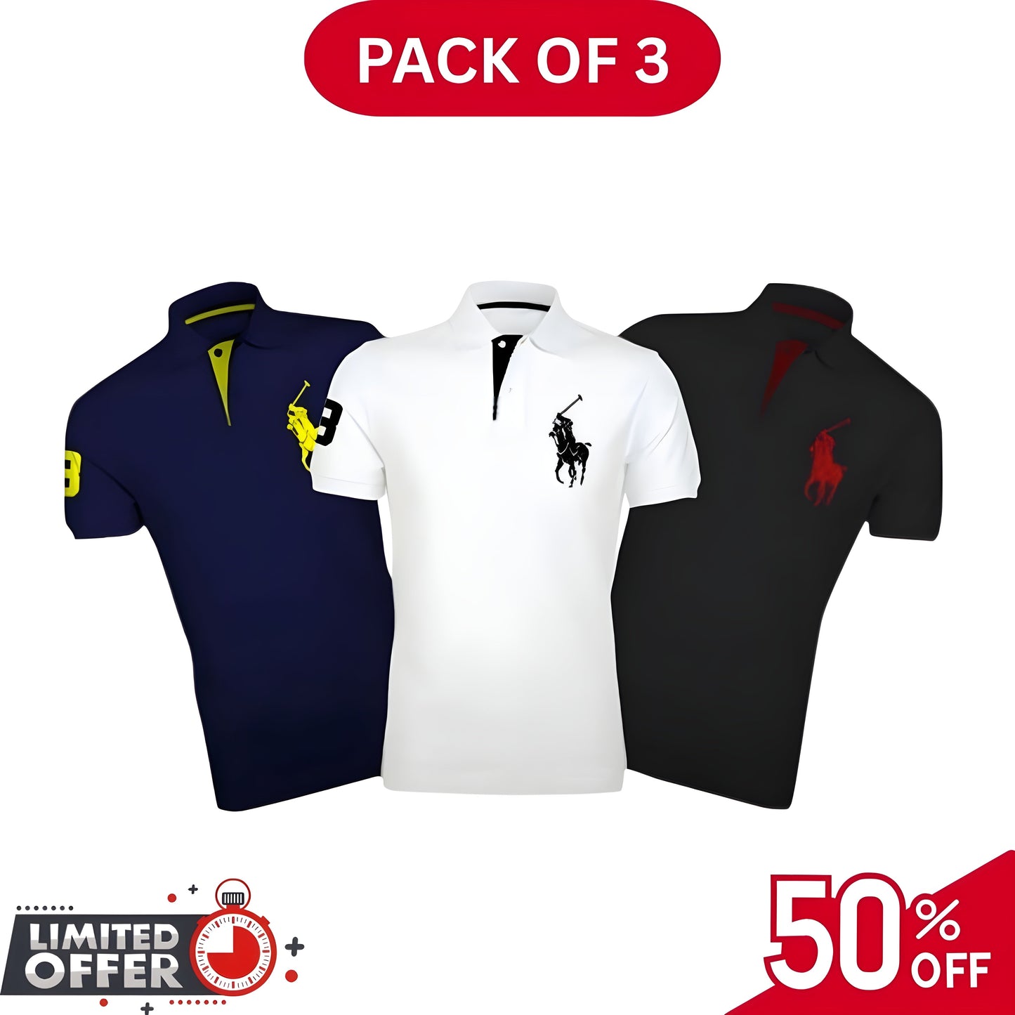 Pack of 3 | 50% OFF Men's Stylish Polo T-Shirts | Article#1045