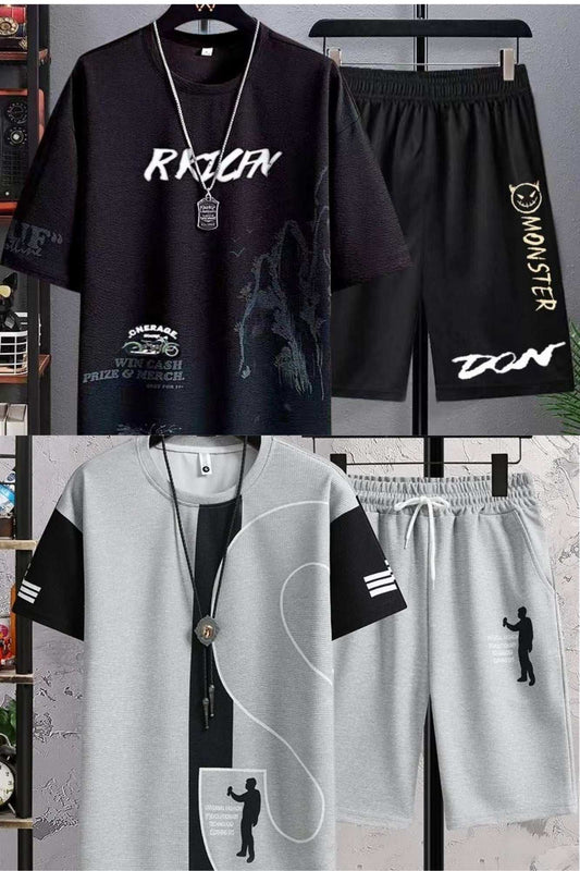 Buy 1 Get 1 Free Men's Summer Set Casual Sports Suit Tracksuit - Short Sleeves T-Shirt  898