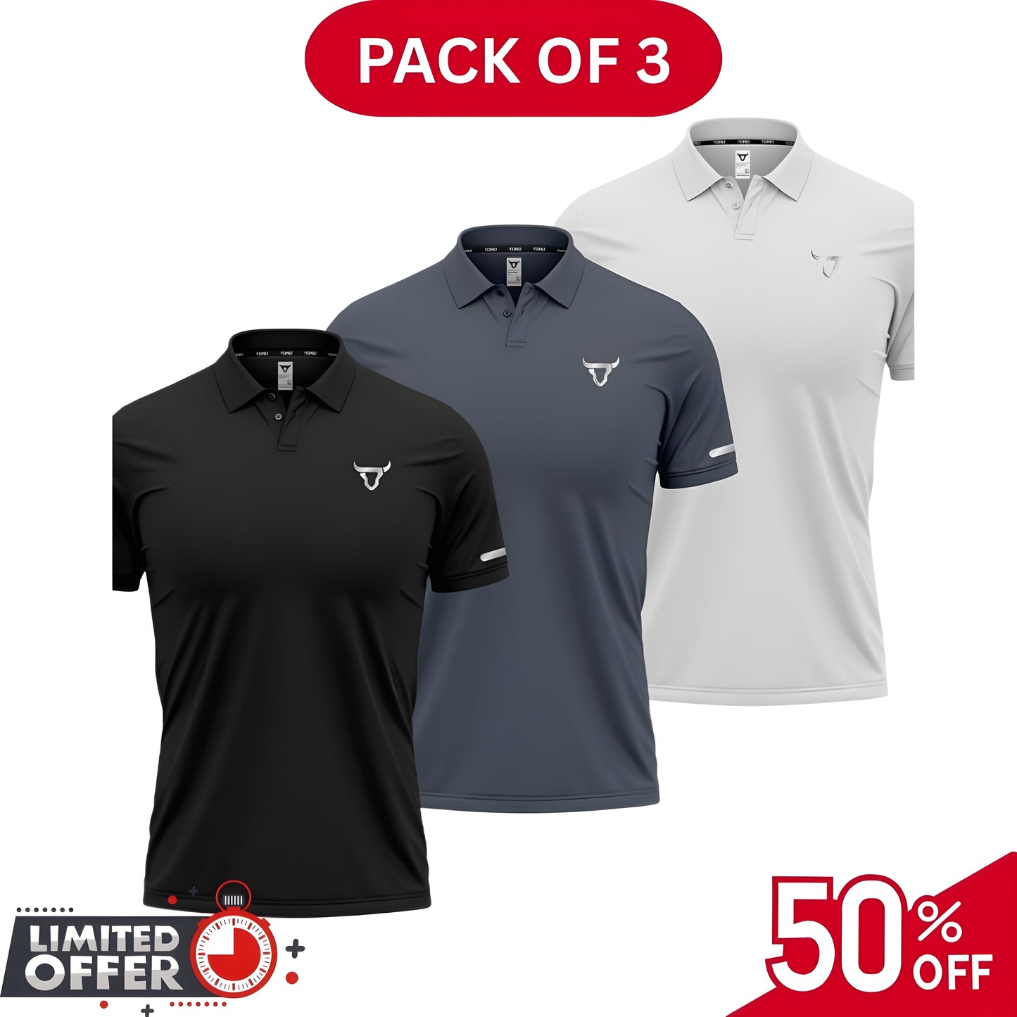 Pack of 3 | 50% OFF Men's Stylish Polo T-Shirts | Article#1047