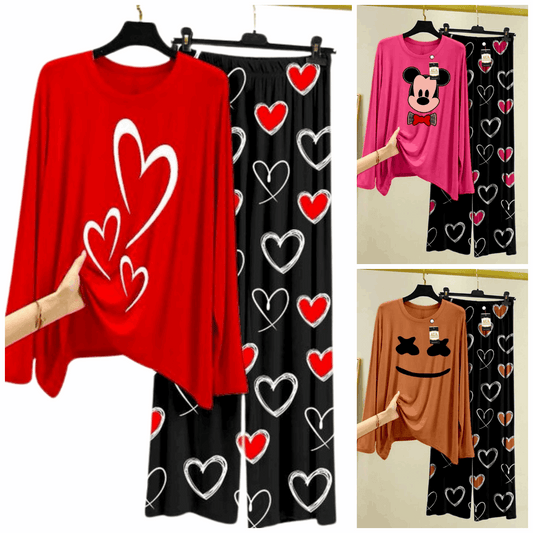 Pack of 3 Women’s Summer Loungewear Sets – Printed T-Shirts & Trousers Women's Summer Suit 877