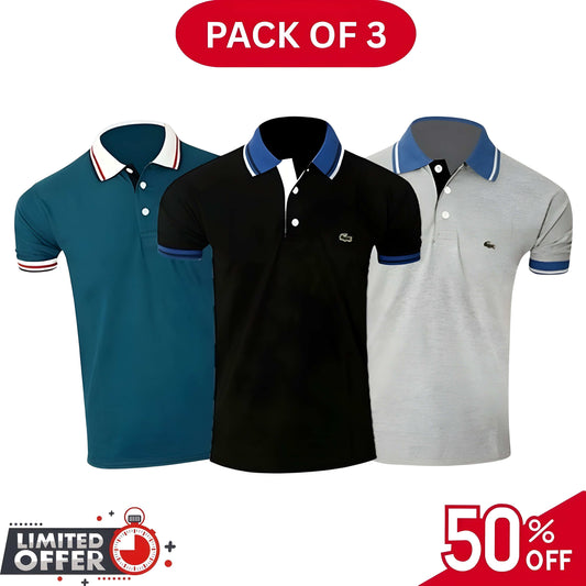 Pack of 3 | 50% OFF Men's Stylish Polo T-Shirts | Article#1052