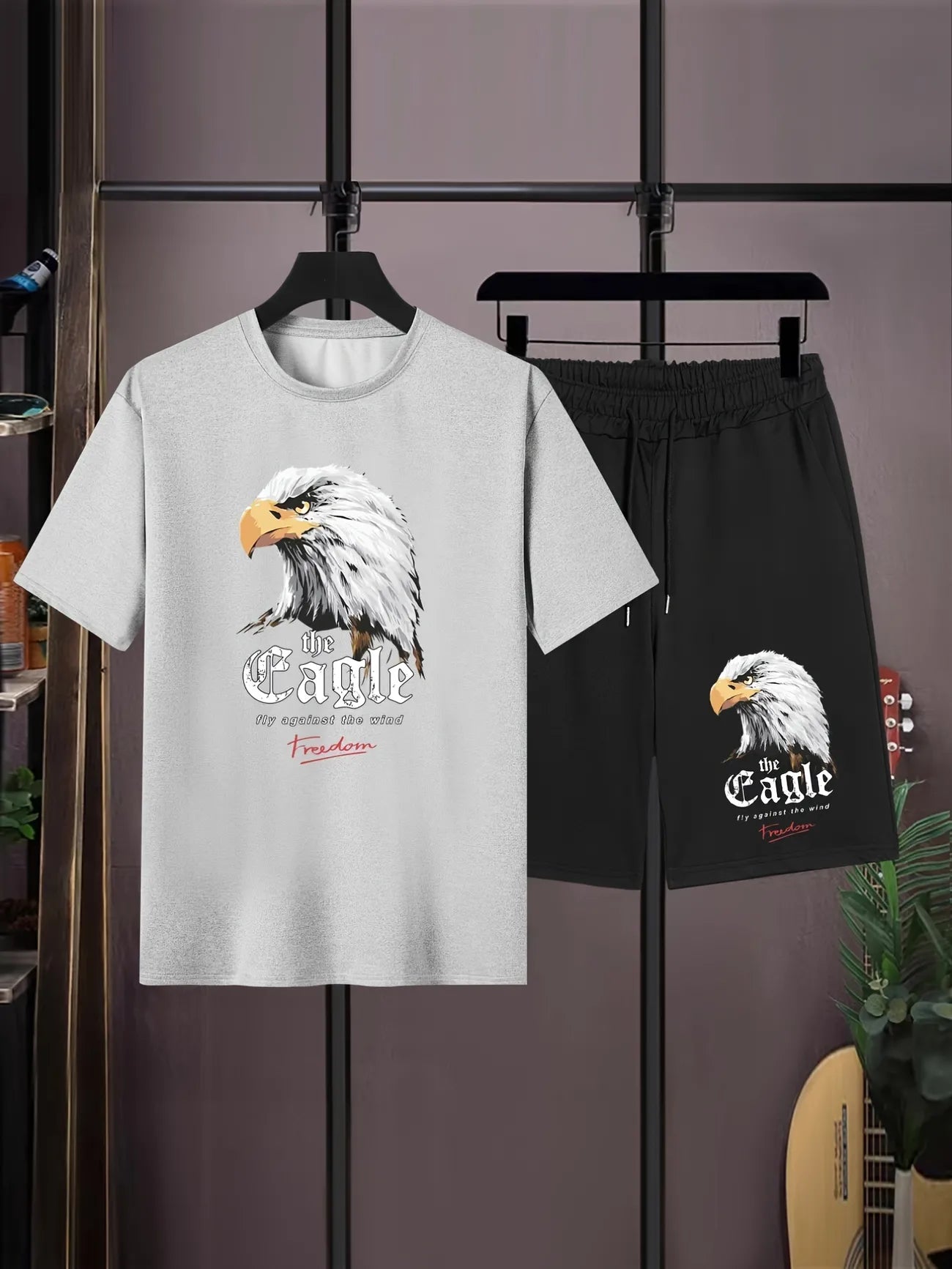 Mens Summer Shorts + T-Shirt Set - SS168 - Grey Black