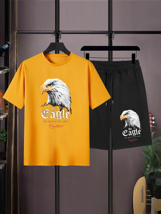 Mens Summer Shorts + T-Shirt Set - SS168 - Orange Black