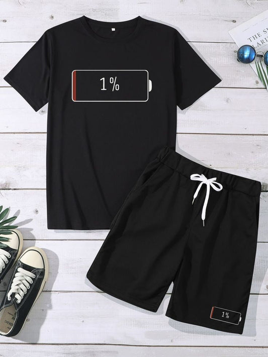 Mens Summer Shorts + T-Shirt Set - SS56 - Black Black