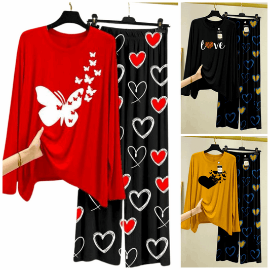 Pack of 3 Women’s Summer Loungewear Sets – Printed T-Shirts & Trousers Women's Summer Suit 878