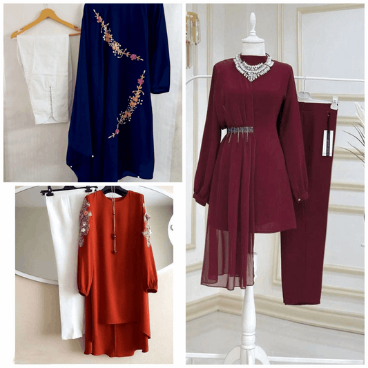 Pack of 3 Women's Casual Summer Suit Set Stylish,  Premium Stitched Kurti & Trousers l 40% OFF l 7634955