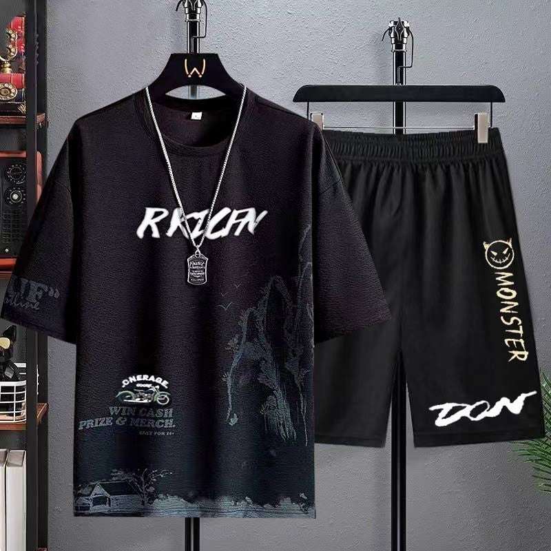 Buy 1 Get 1 Free Men's Summer Set Casual Sports Suit Tracksuit - Short Sleeves T-Shirt  878