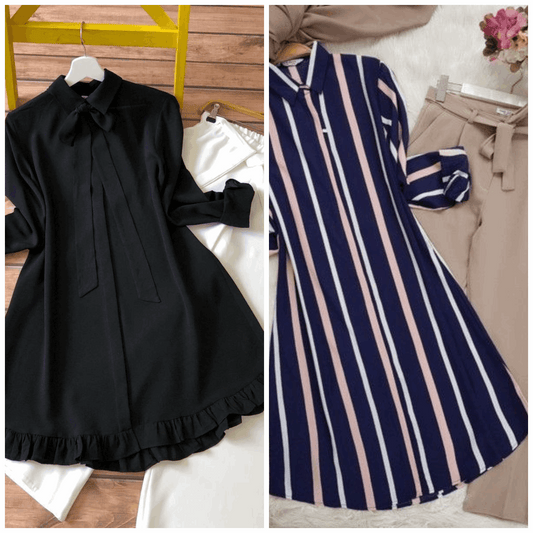 Chic Pack of 2 Women's Casual Summer Suit Set – Premium Stitched Kurti & Trousers | 50% Off Summer Sale | Item No. 986496