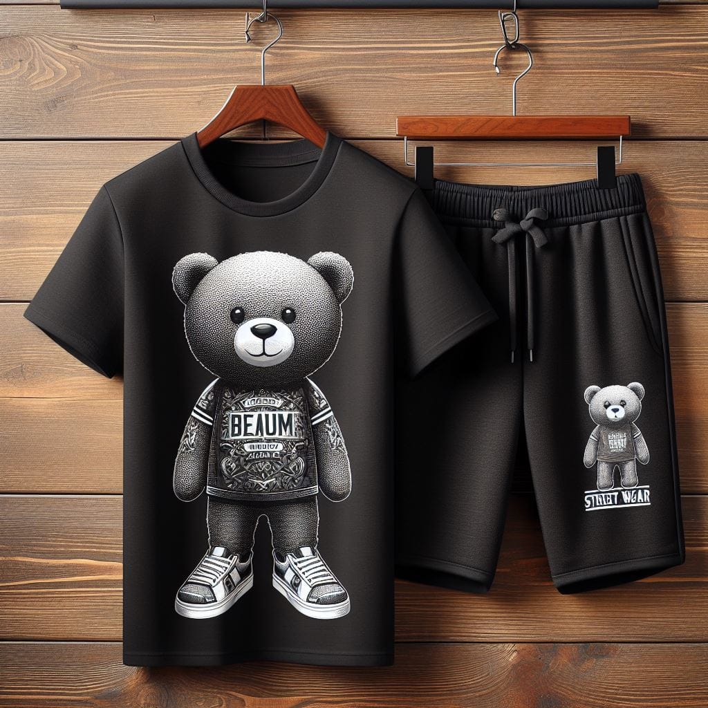 Mens Summer Shorts + T-Shirt Set - SS186 - Black Black