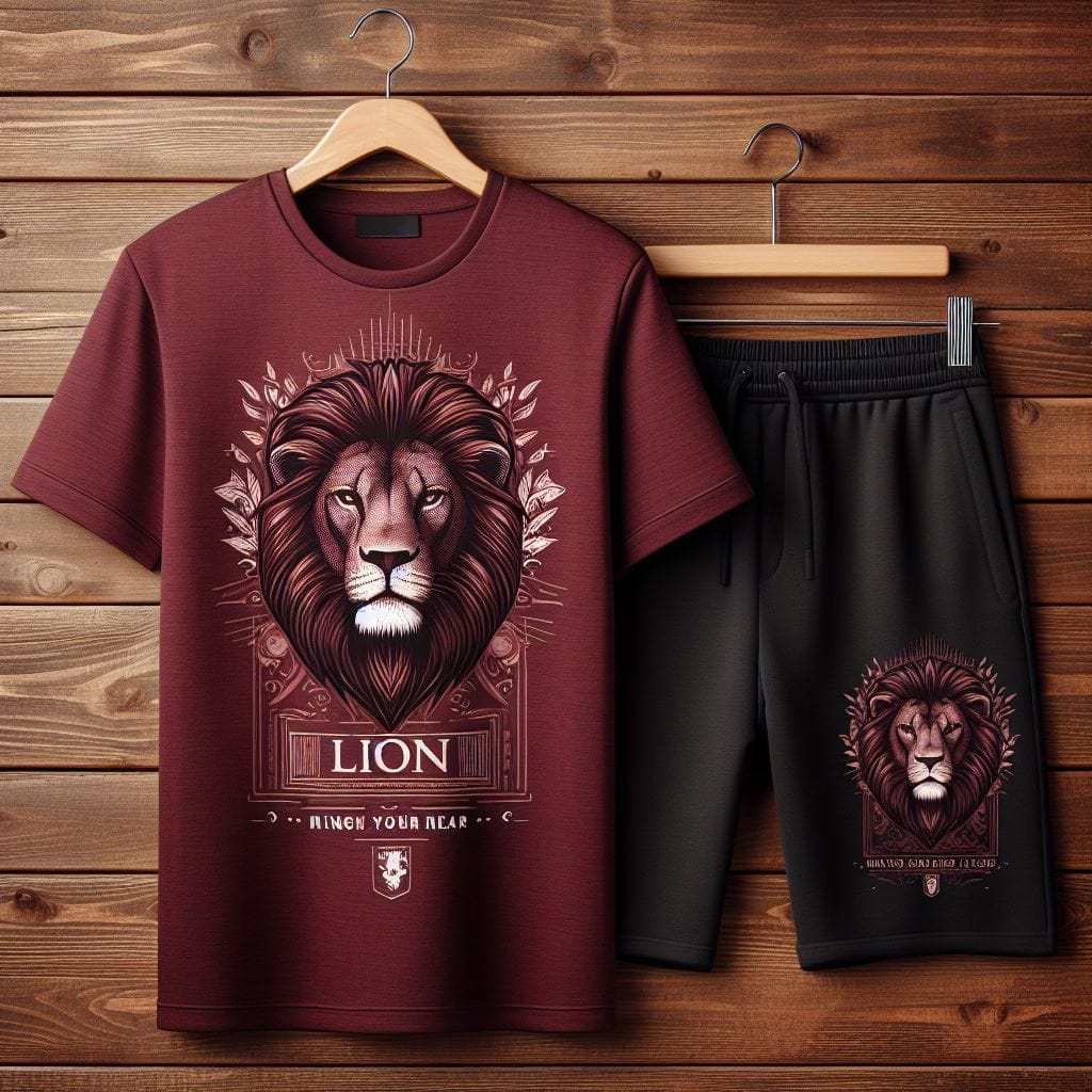 Mens Summer Shorts + T-Shirt Set - SS185 - Maroon Black