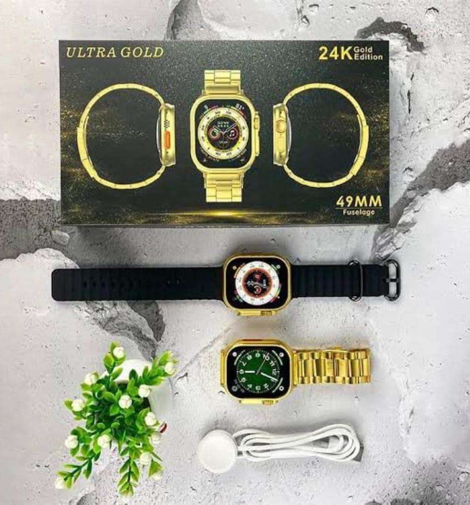 Luxury Smart Watch with Bluetooth Calling, Voice Recording, Health Tracking & Gold Metal Strap – Unisex Stylish Touch Screen Watch for Android & iOS