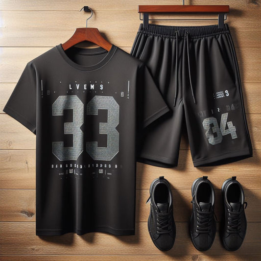 Mens Summer Shorts + T-Shirt Set - SS179 - Black Black