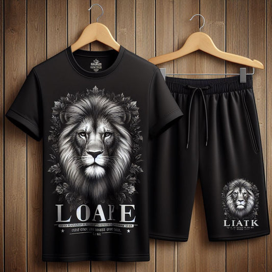 Mens Summer Shorts + T-Shirt Set - SS180 - Black Black