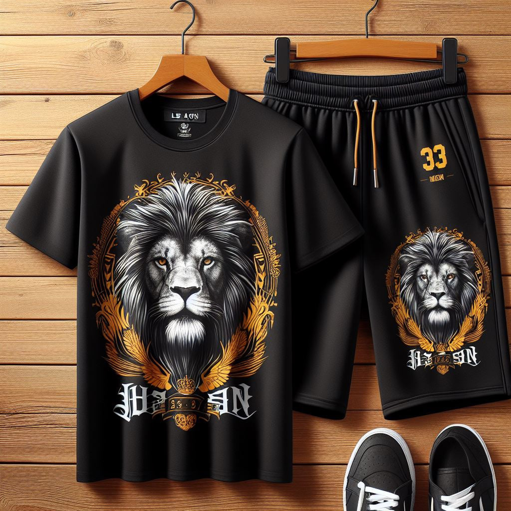 Mens Summer Shorts + T-Shirt Set - SS181 - Black Black