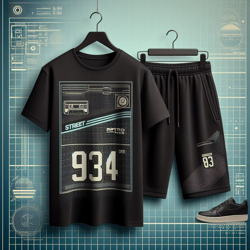 Mens Summer Shorts + T-Shirt Set - SS191 - Black Black