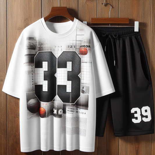 Mens Summer Shorts + T-Shirt Set  - SS194 - White Black