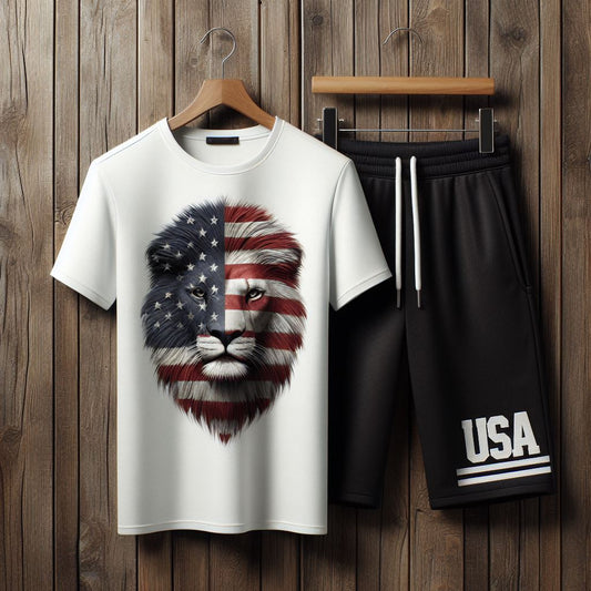 Mens Summer Shorts + T-Shirt Set  - SS197 - White Black