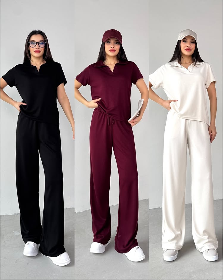 Summer Casual Women's Polo Collar Top & Trouser Set