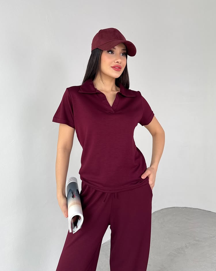 Summer Casual Women's Polo Collar Top & Trouser Set