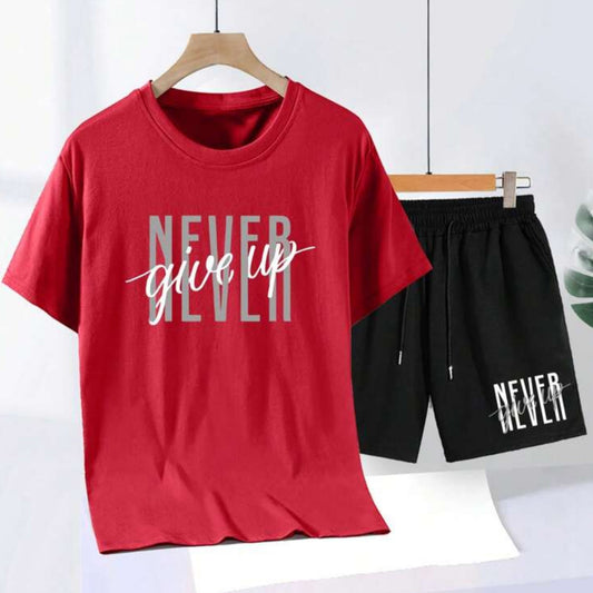 Mens Summer Shorts + T-Shirt Set - TTMSS99 - Red Black