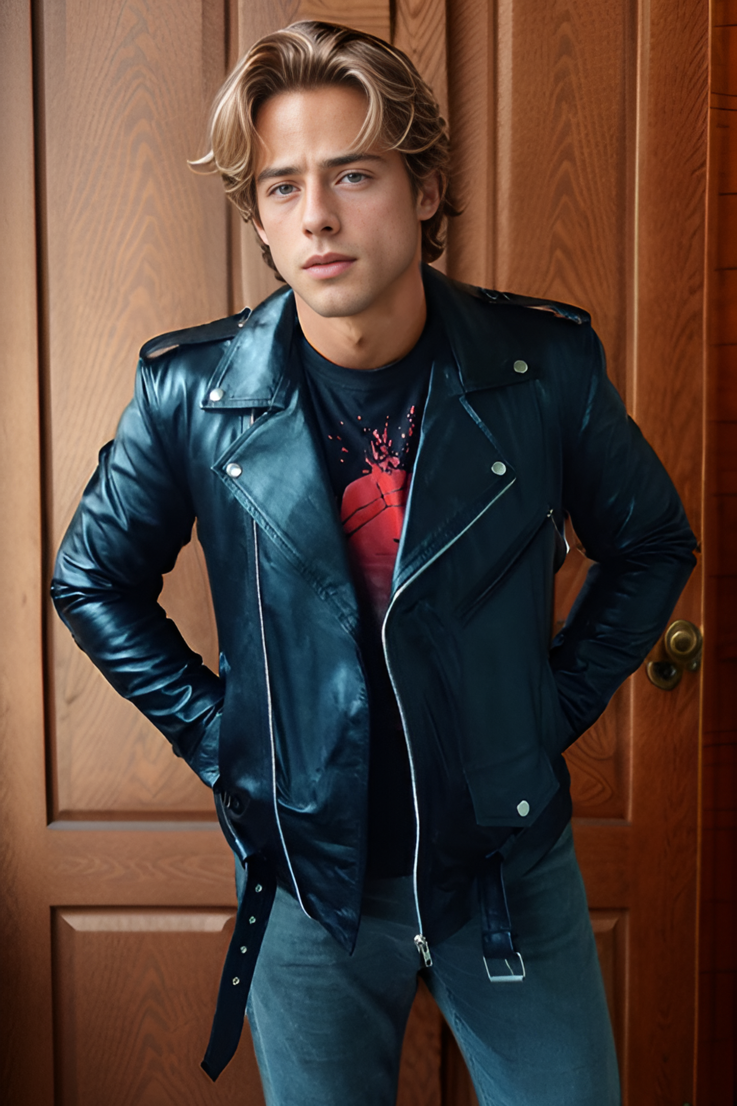 Men's Brando Style Biker Leather Jacket