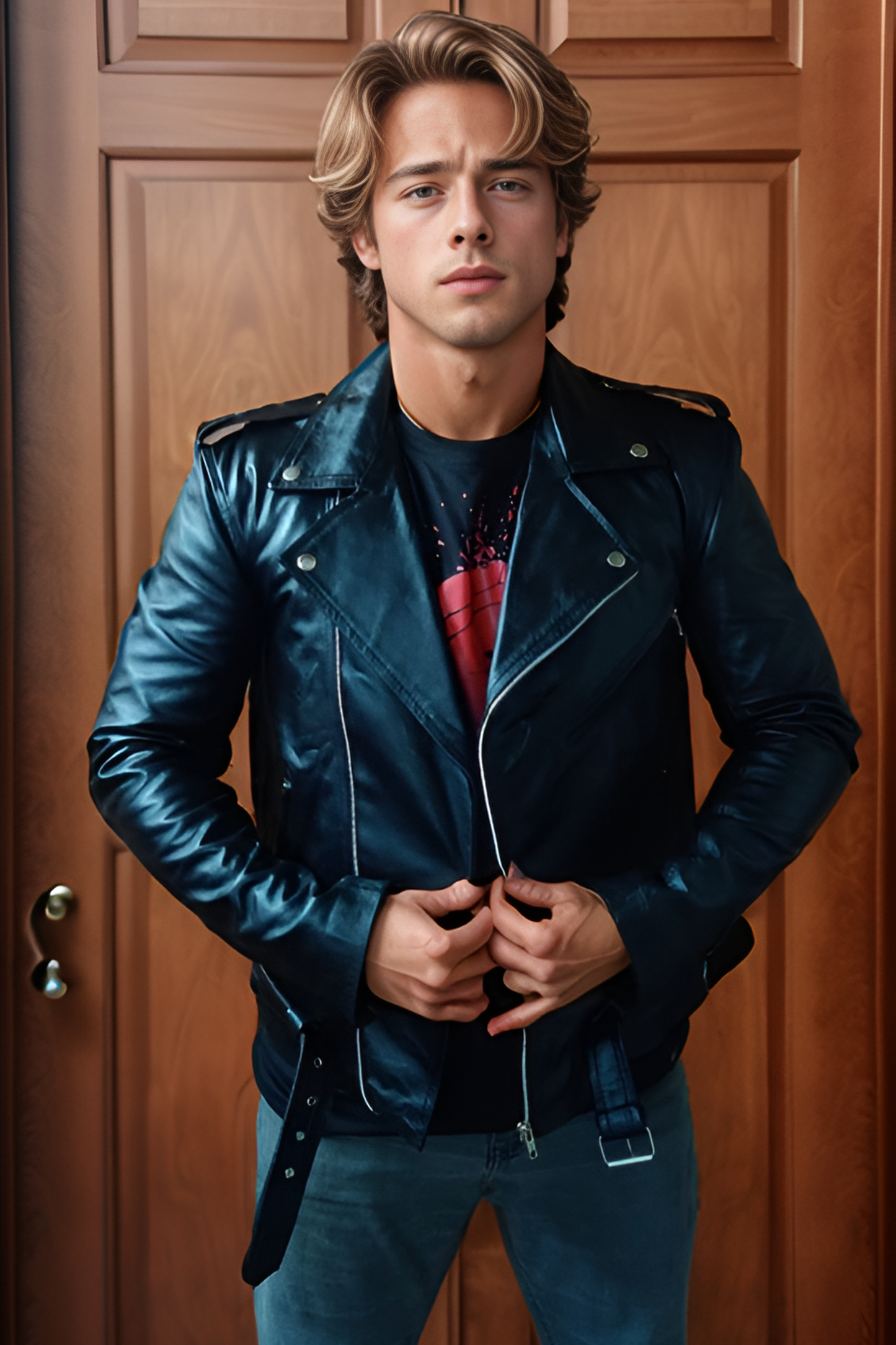 Men's Brando Style Biker Leather Jacket