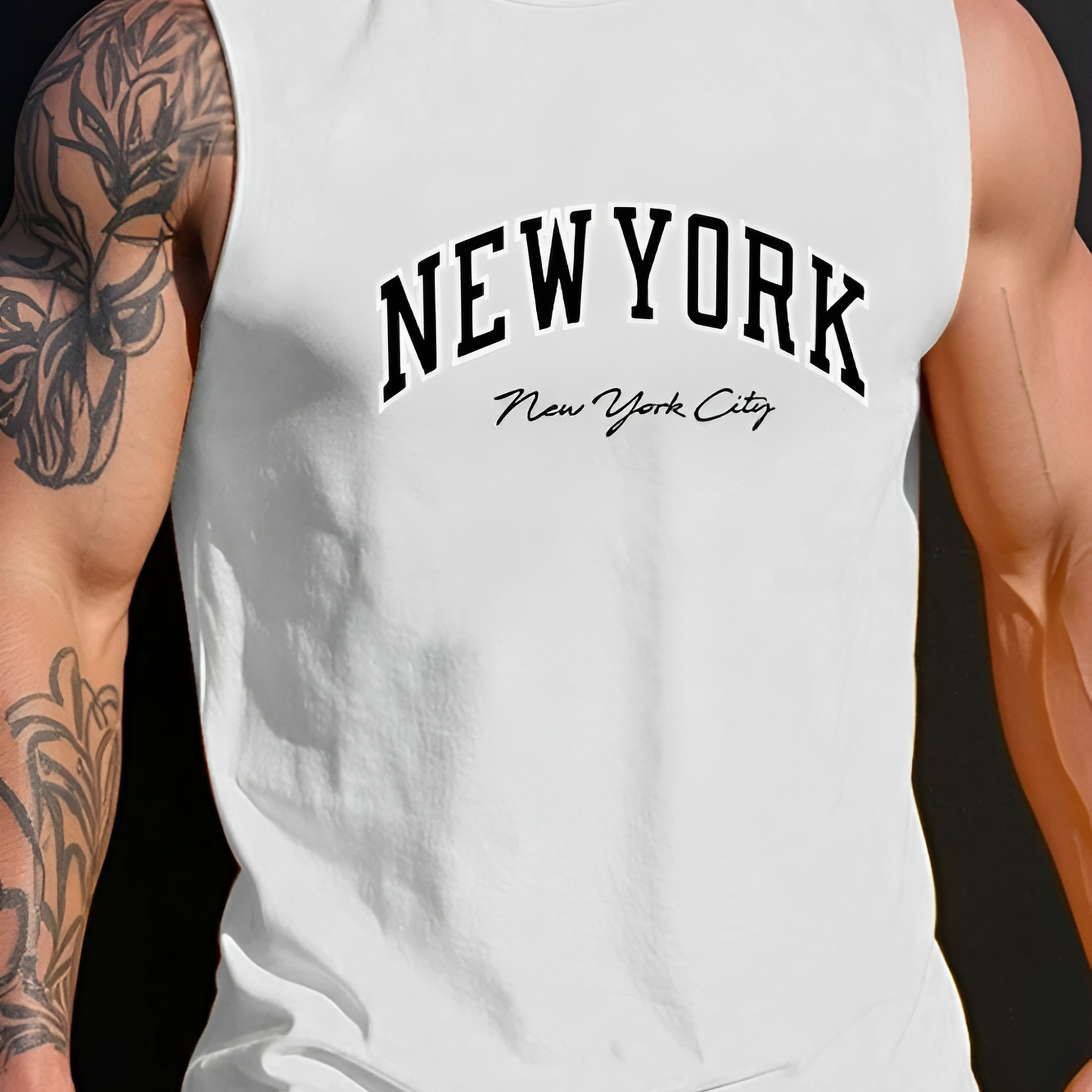 Men's New York Printed Sleeve Less Shirt.