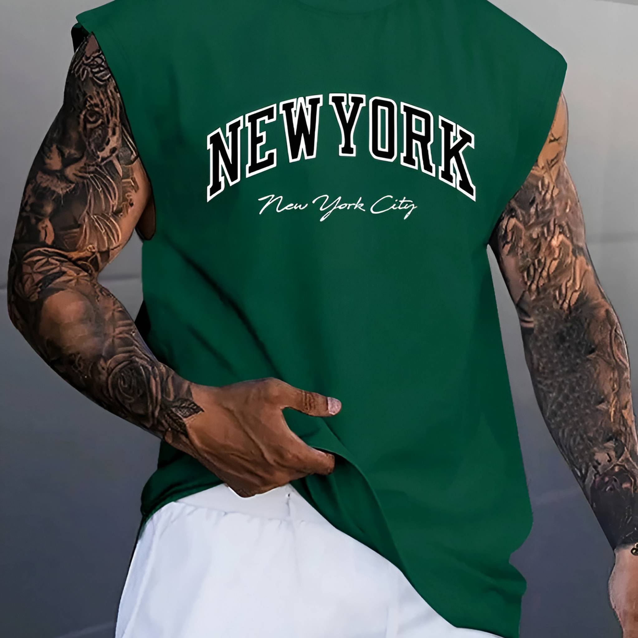 Men's New York Printed Sleeve Less Shirt.