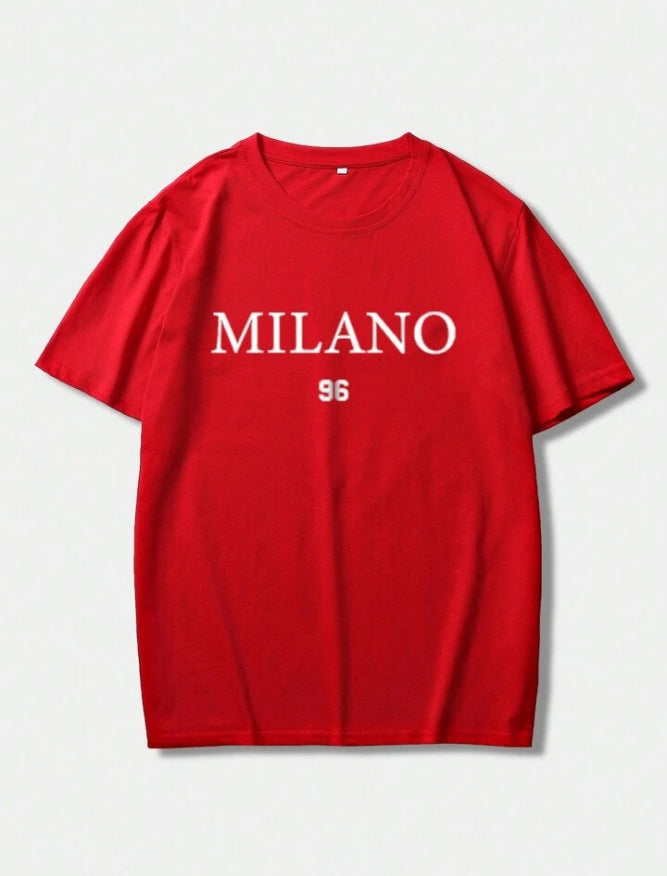 Men's Letter Printed Round Neck Drop Shoulder.