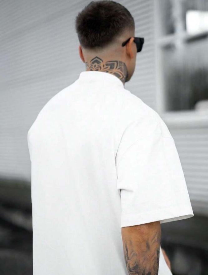 Men's One Letter Printed Round Neck Drop Shoulder.