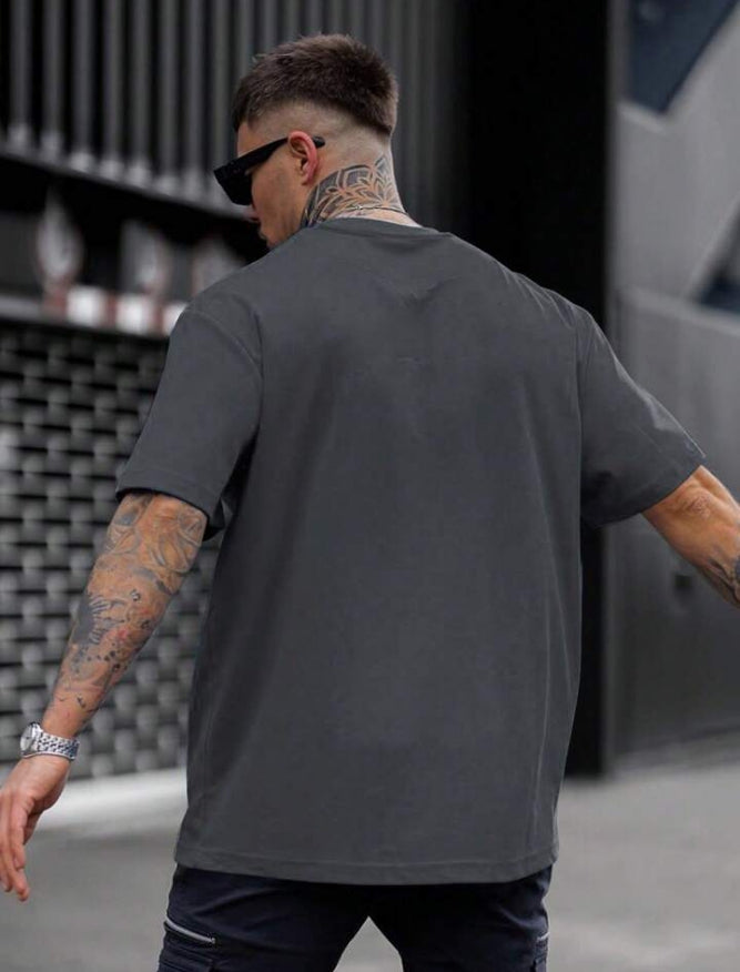 Men's Faith Over Fear Letter Printed Round Neck Drop Shoulder.