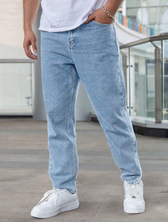 Men's Casual Loose Fit Straight Leg Jeans With Pockets