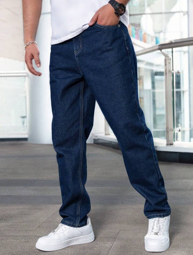 Men's Casual Loose Fit Straight Leg Jeans With Pockets