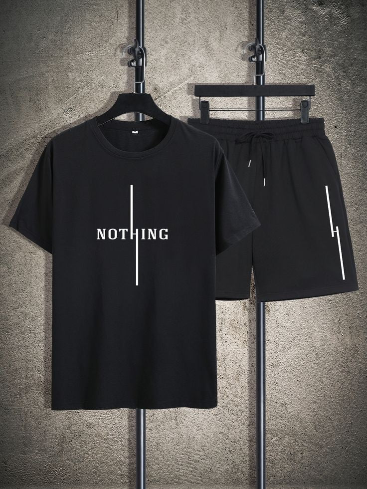 Mens Summer Shorts + T-Shirt Set - SS53 - Black Black