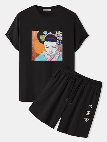 Mens Summer Shorts + T-Shirt Set - SS32 - Black Black