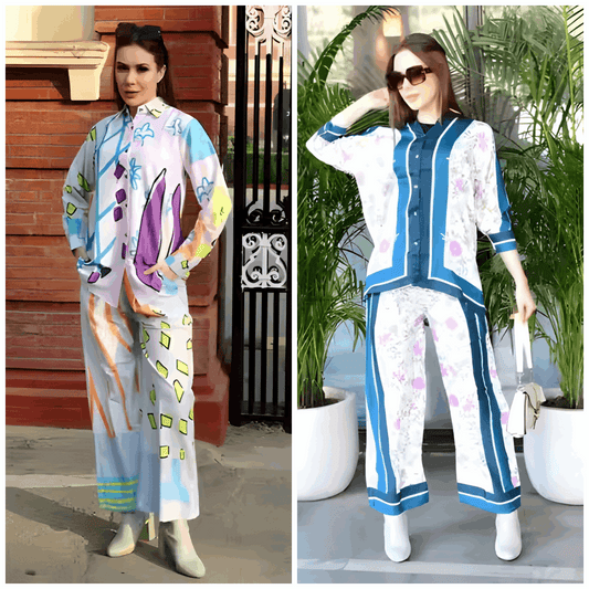 Buy 1 Get 1 Free - Chic Casual Floral Print Coord Two-Piece Set with Pants | Western Style Cotton Summer Suit 76384 (40% Off Super Summer Sale!