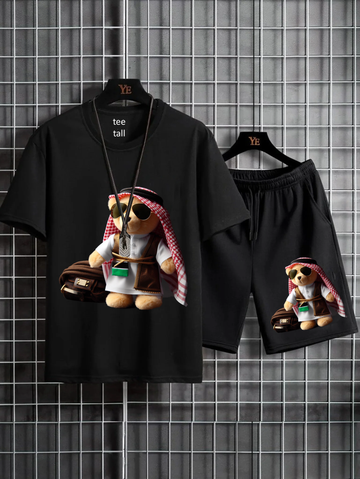 Mens Summer Shorts + T-Shirt Set - SS172 - Black Black