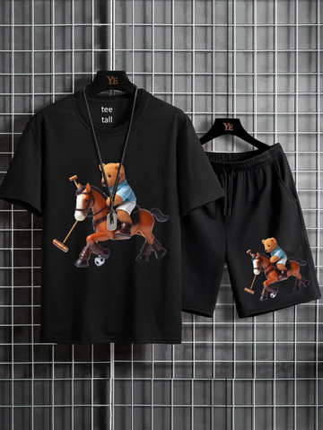 Mens Summer Shorts + T-Shirt Set - SS176 - Black Black