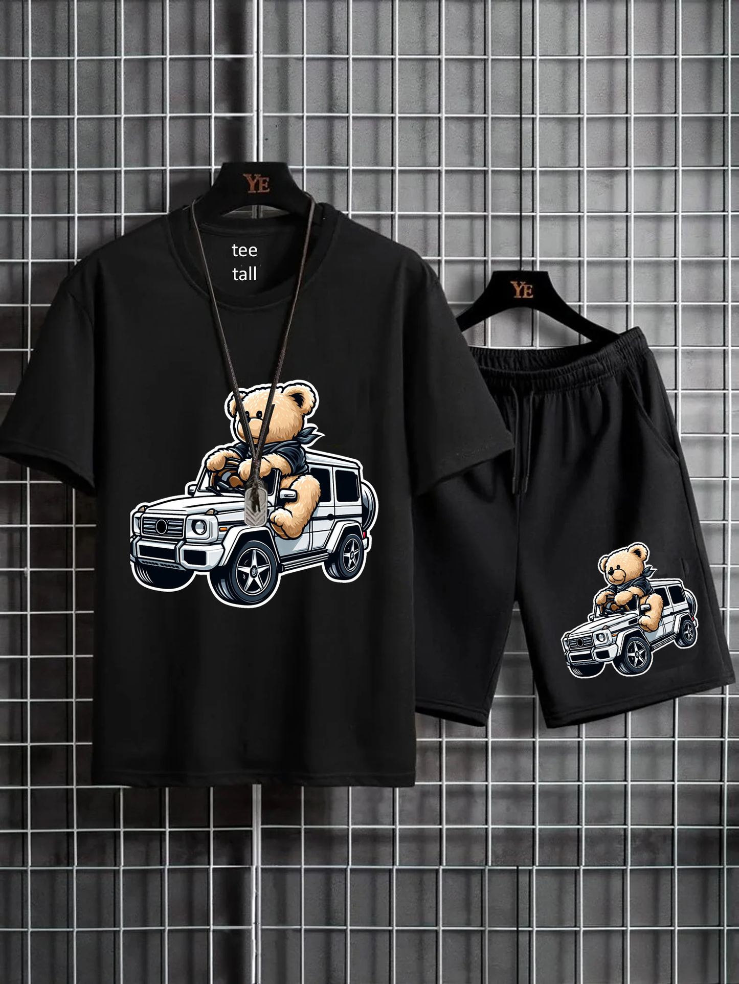 Mens Summer Shorts + T-Shirt Set - SS170 - Black Black