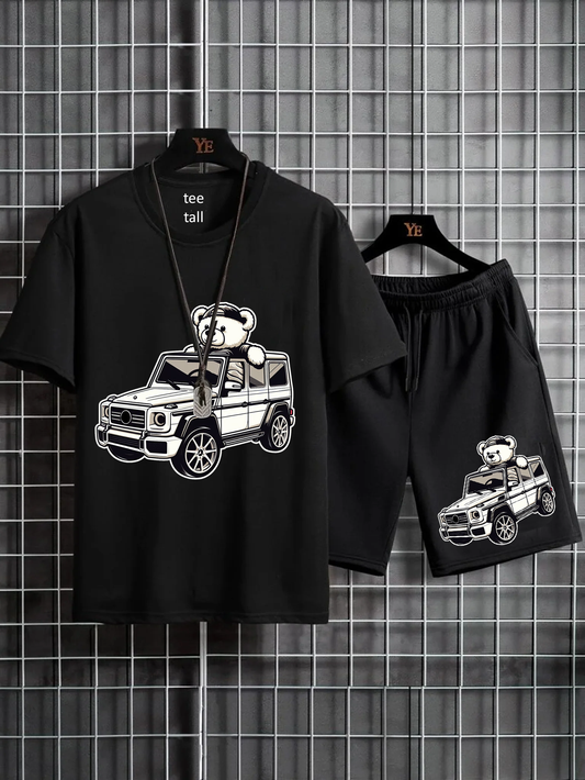 Mens Summer Shorts + T-Shirt Set - SS171 - Black Black