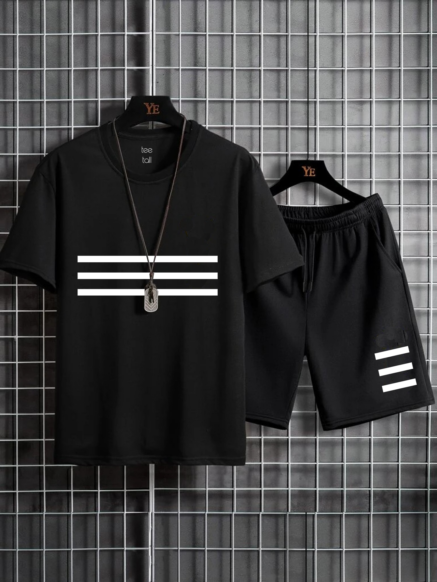 Mens Summer Shorts + T-Shirt Set - SS6 - Black Black