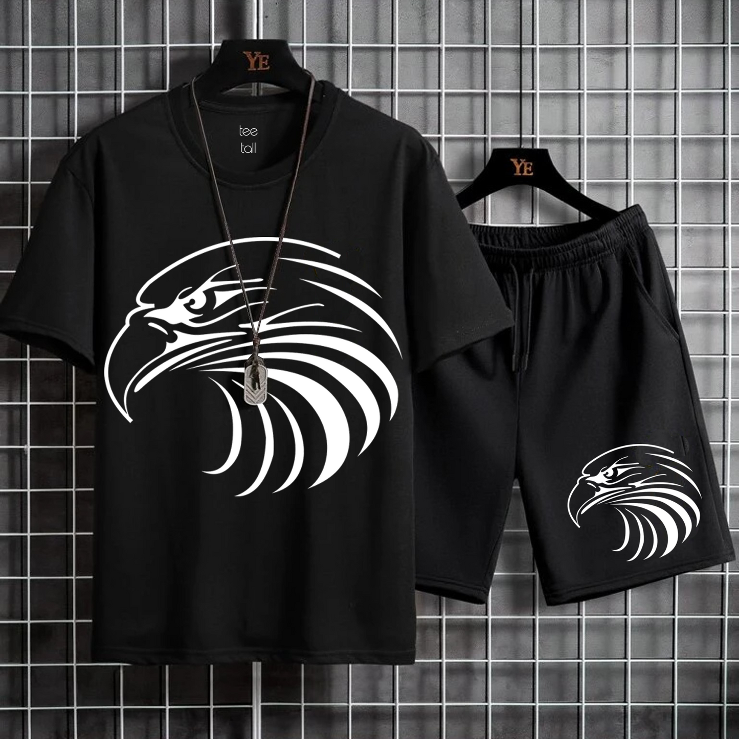 Mens Summer Shorts + T-Shirt Set - SS4 - Black Black